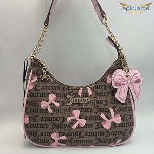 Juicy Couture Simply Sweet Brown w/ Pink Bows Shoulder Handbag Purse New